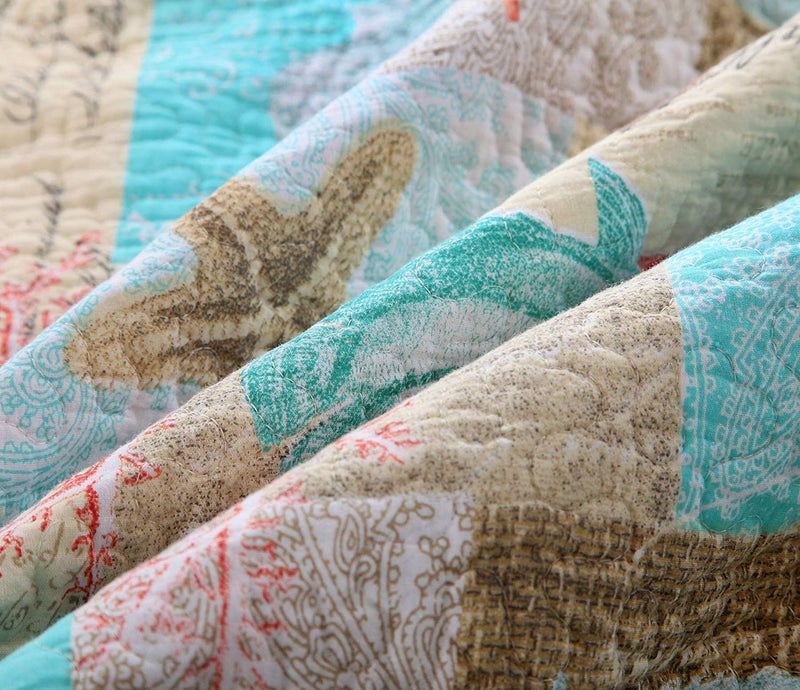 YAYIDAY Quilts Queen Size Bedspread Set - 100% Cotton Reversible Breathable Star Fish Coral Shell Style Quilted Quilt with Pillow Shams for All Seasons - Image 5